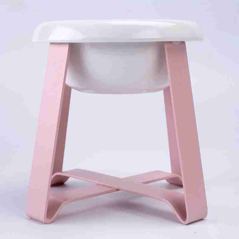White ceramic pet feeding bowl with stand