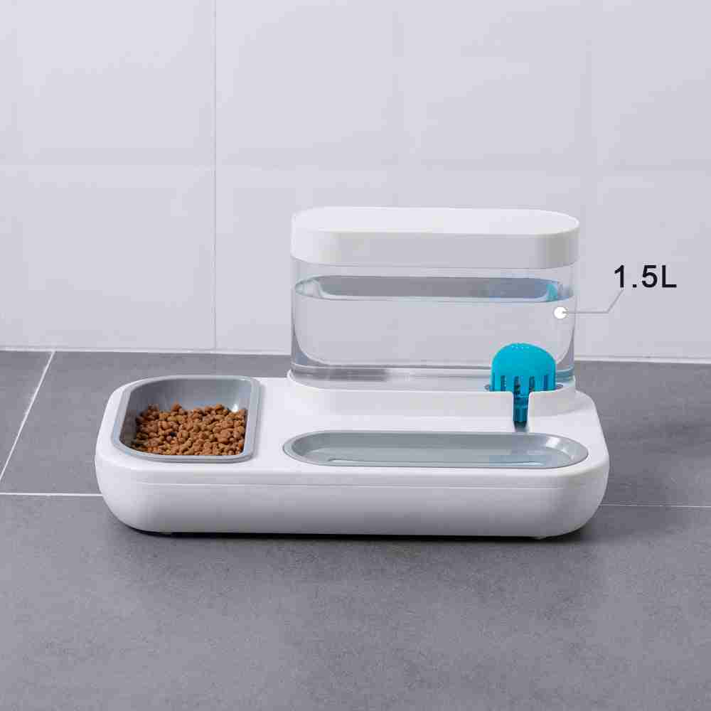 1.5L automatic pet drinking fountain and food bowl station