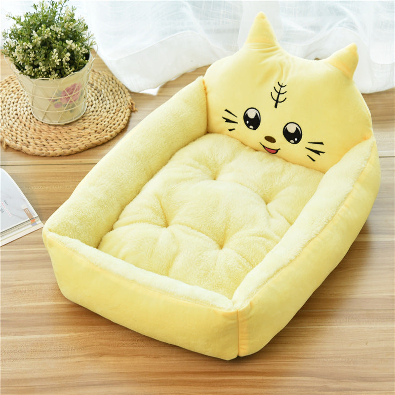 Yellow cat plush pet bed