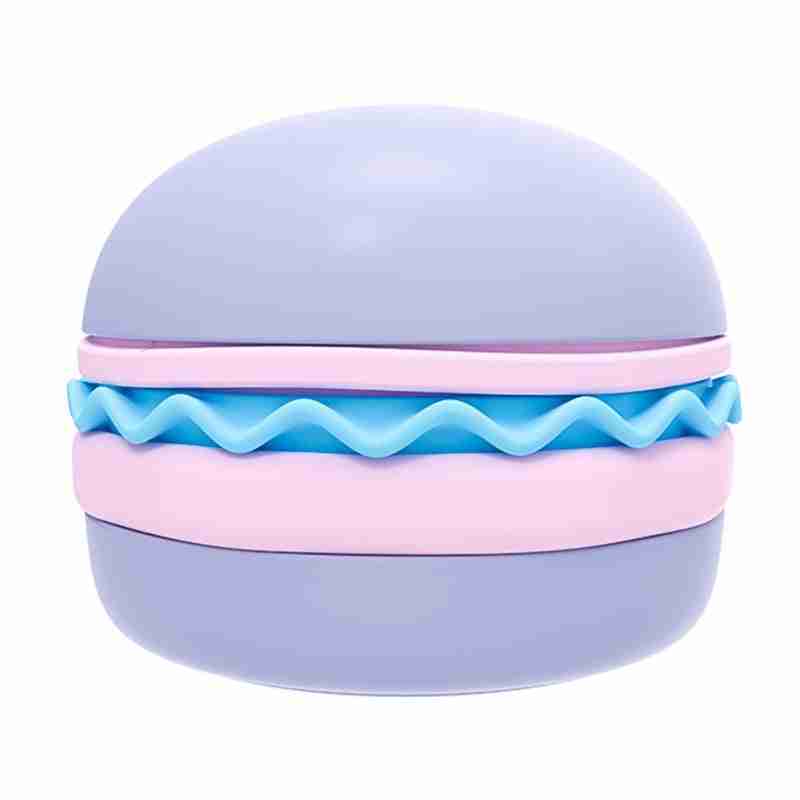 Pastel burger-shaped pet bowl in purple and pink