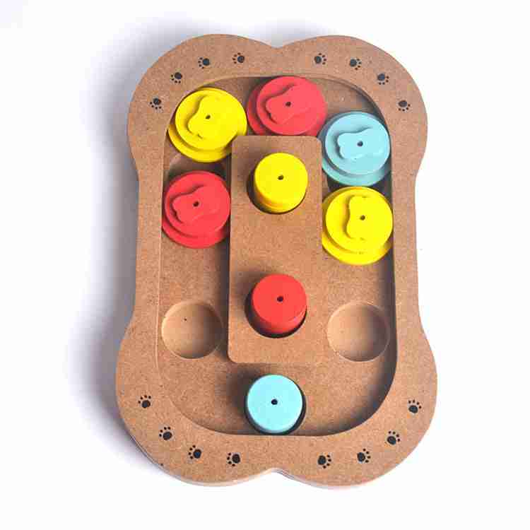 Pet dog puzzle toy with colorful wooden pieces