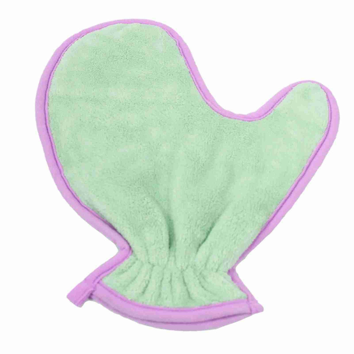 Pet grooming microfiber glove with purple trim