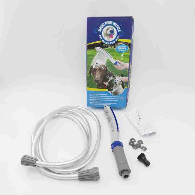 Pet shower wand and water hose with packaging for pet grooming supplies