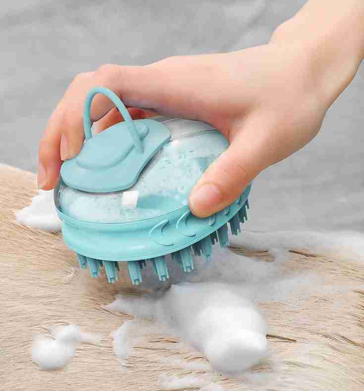 Pet bath massage brush with soft bristles and ergonomic handle