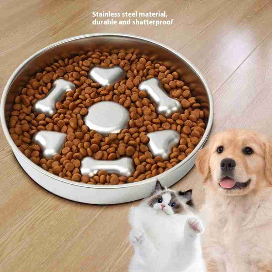 Stainless Steel Pet Slow Feeding Bowl with non-slip design