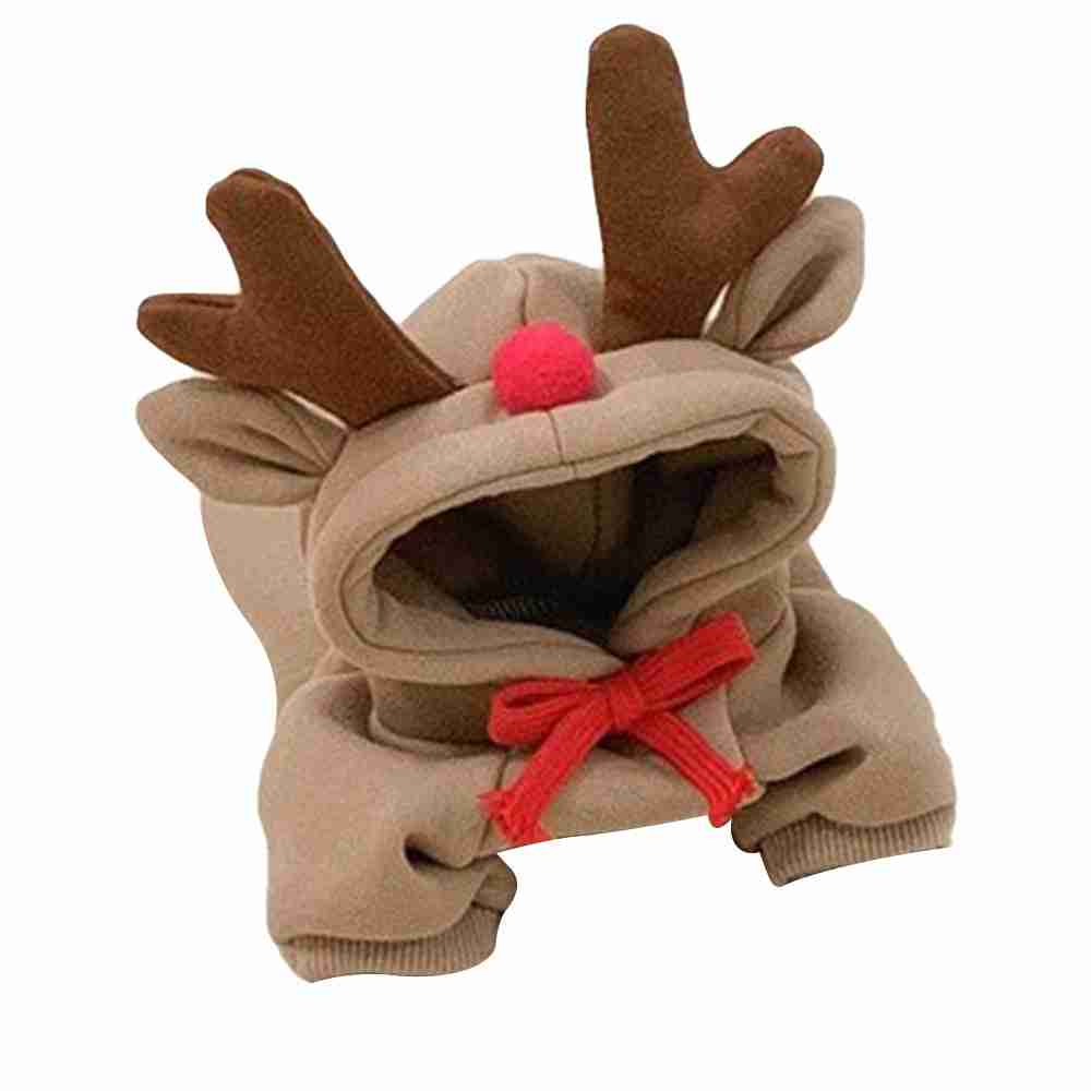 Reindeer pet hoodie with antlers and red nose