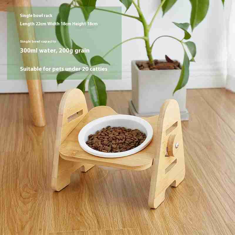 Pet feeding stand with ceramic bowls for cats and dogs