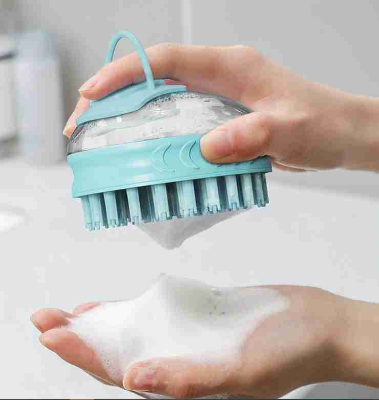 Pet bath massage brush with soap foam for cleaning dog