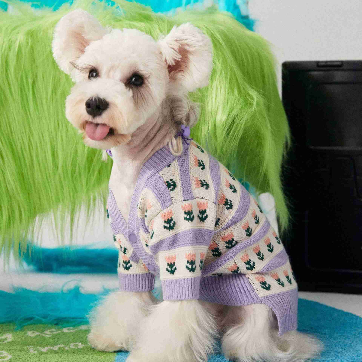 Purple Flower Pet Dog Sweater