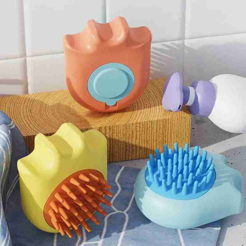 Pet dog grooming brush with shampoo box, colorful silicone scrubber for pet bath