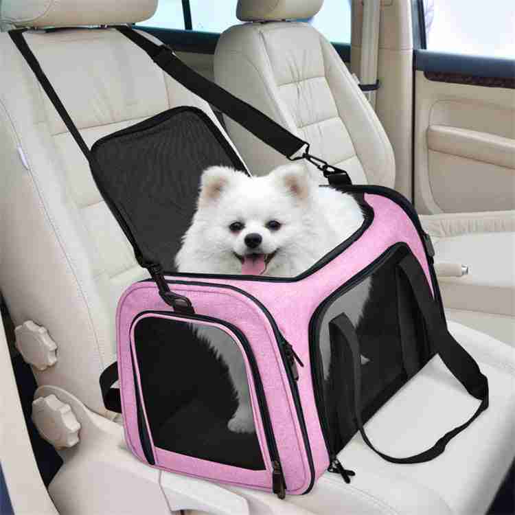 Pink foldable pet carrier bag for cats