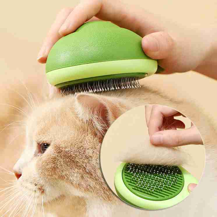 Avocado-shaped pet grooming tool for fur de-shedding and massage