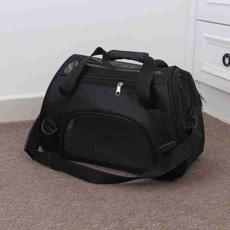 mesh pet travel carrier with handles and shoulder strap