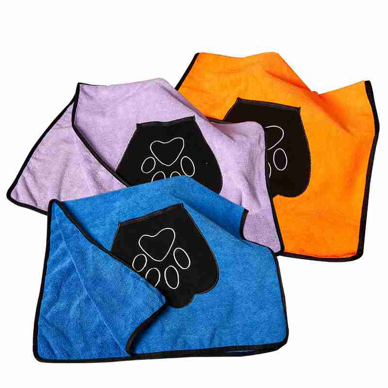 Colorful pet bath towels with paw print design