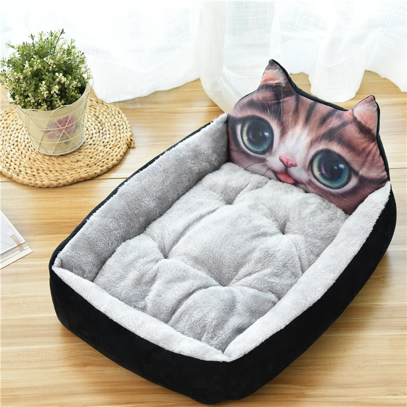 Gray kitten plush pet bed