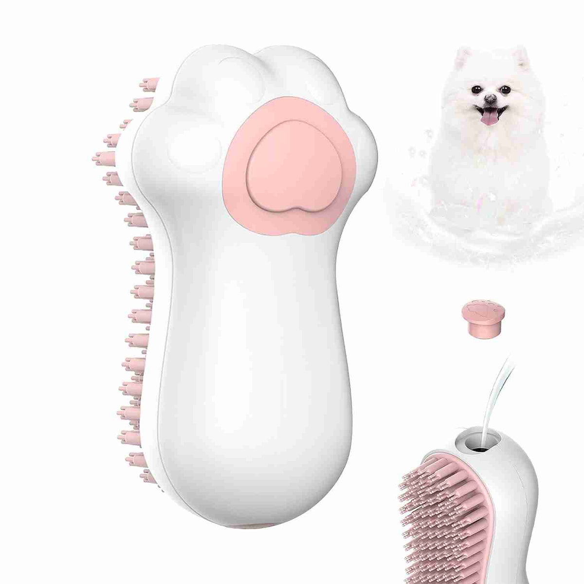 Pet bath brush with large capacity and leak-proof design