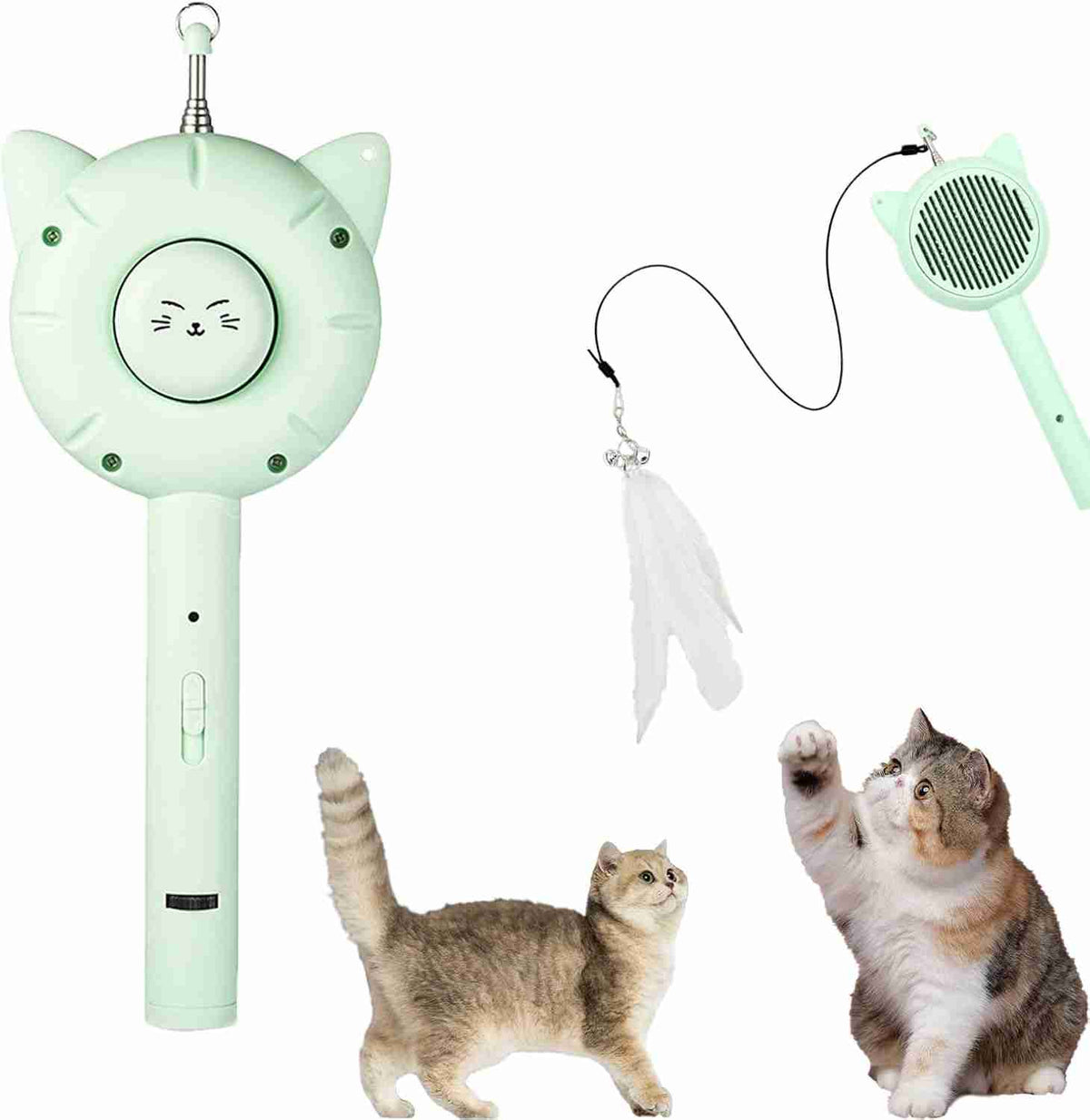 Colorful cat interactive toy with feather and laser features