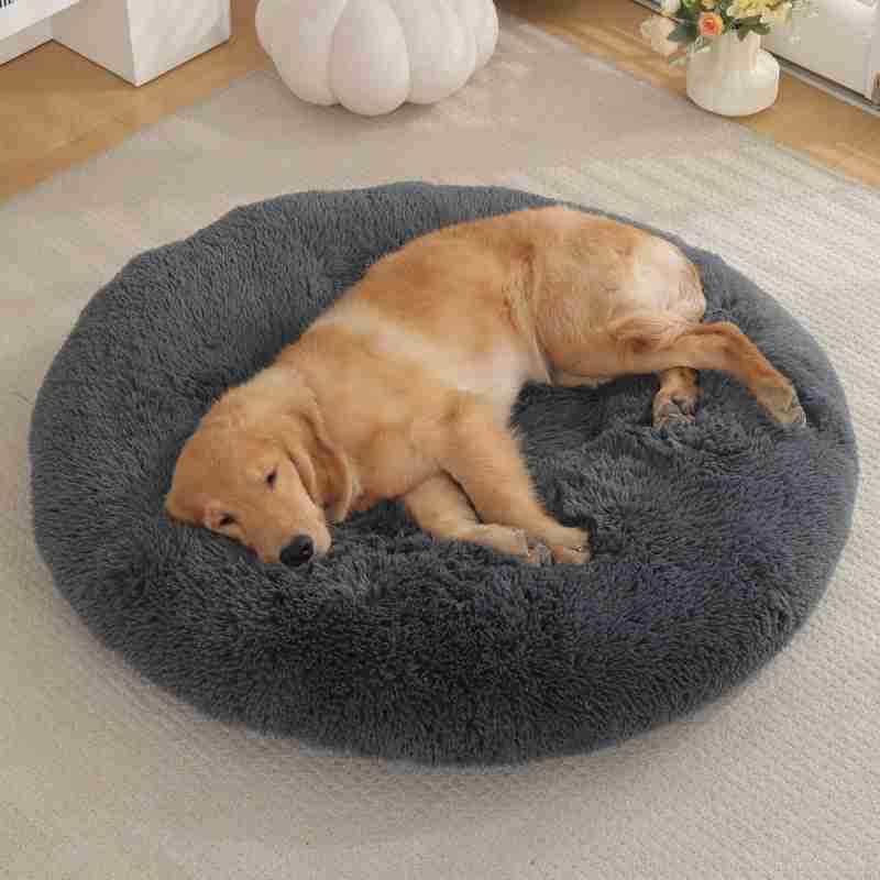 round pet mat dog bed inside cozy doghouse