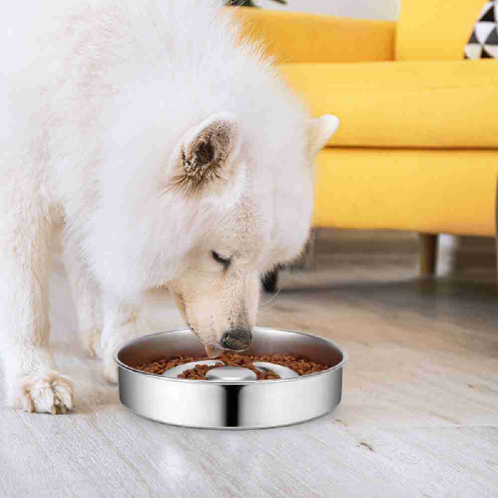 Stainless steel pet feeding bowl with neck protector
