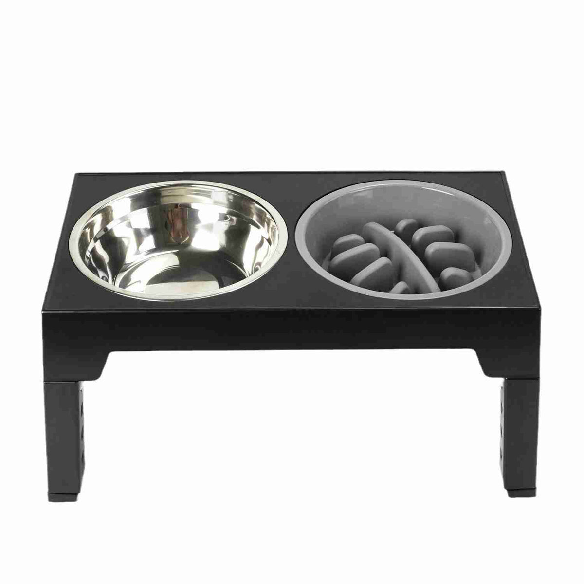 Double stainless steel pet bowl rack with non-slip feet