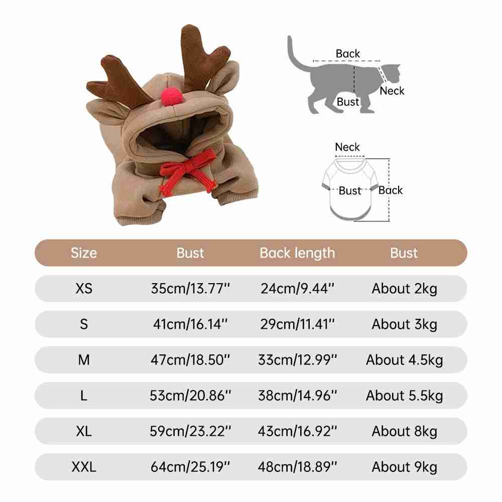 Reindeer pet hoodie with antlers