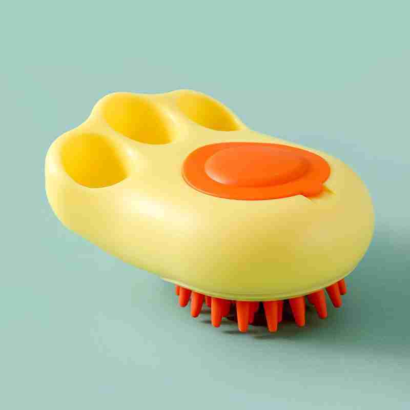 Yellow pet bath brush with claw design