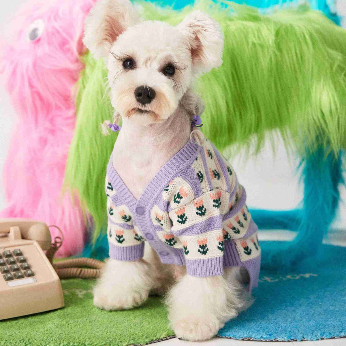 Purple Flower Pet Dog Sweater - Purple Dog Sweater | Wool, Jacquard