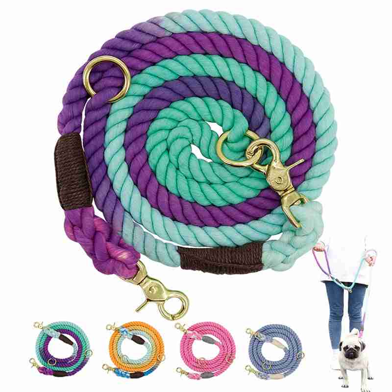 Multi-color cotton pet long leash