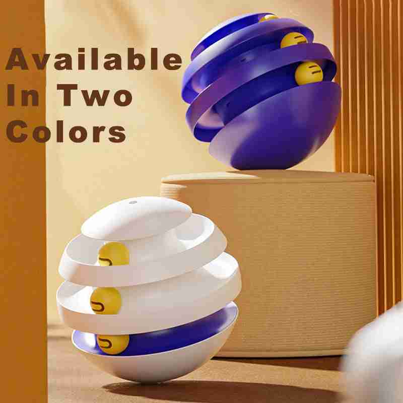 White 3-layer cat toy with rolling balls available in two colors