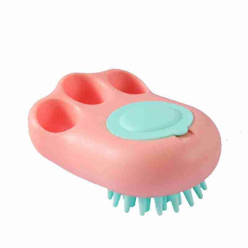 Pink pet grooming brush with silicone bristles