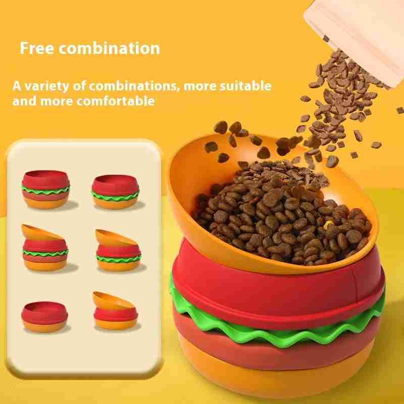 Burger-shaped pet food bowl
