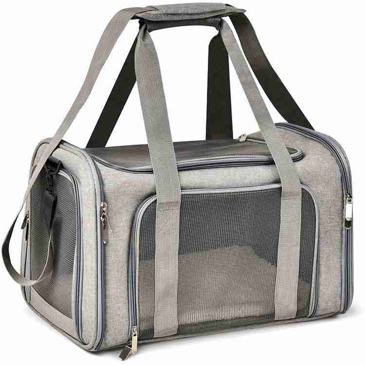 Gray foldable pet carrier bag for cats and small dogs
