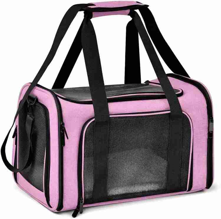 Gray soft-sided pet carrier bag for cats