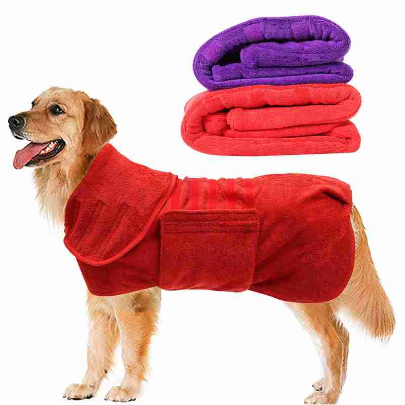 Red pet bath towel with foldable collar and adjustable design