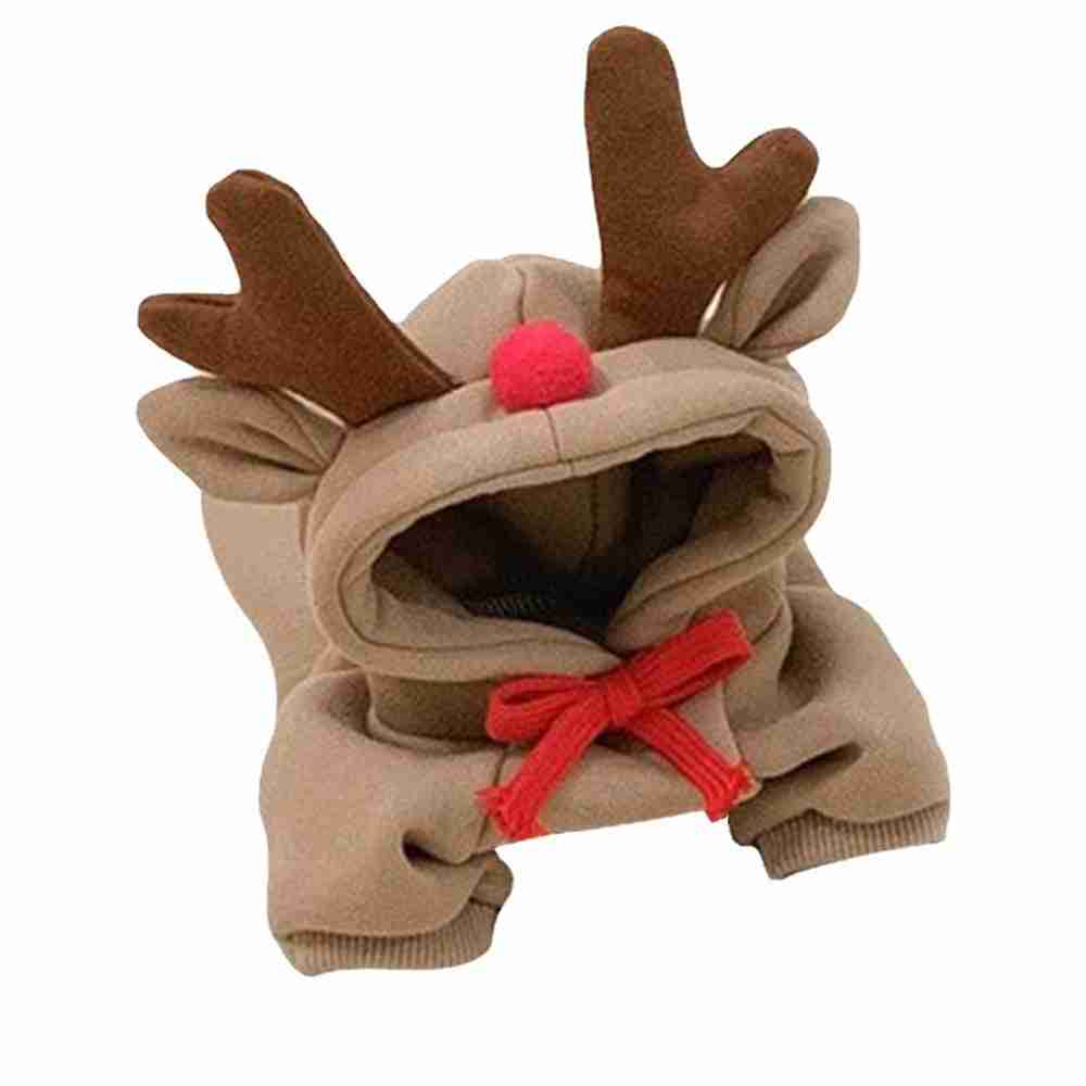 Reindeer pet hoodie with antlers and red nose