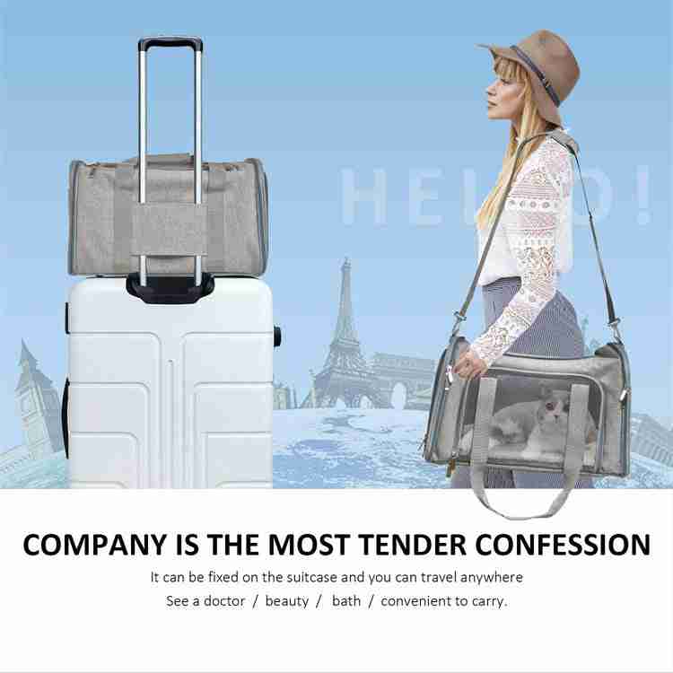 Gray rolling pet carrier bag for travel