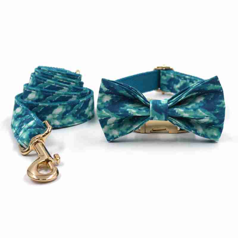 Matching pet leash and bow tie set