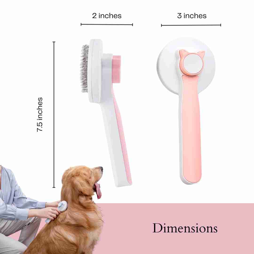 Pet grooming brush with dimensions and soft massage beads