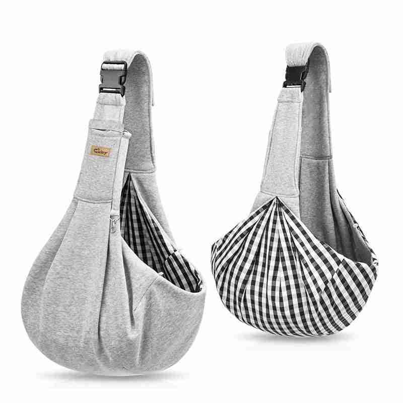 Gingham interior pet carrier sling for small dogs