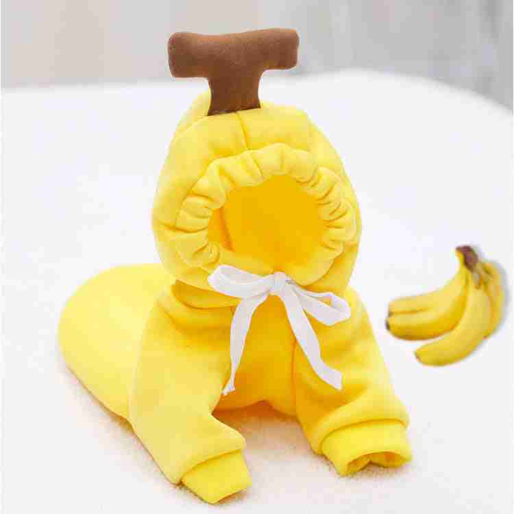 Yellow pet hoodie with banana design and brown stem