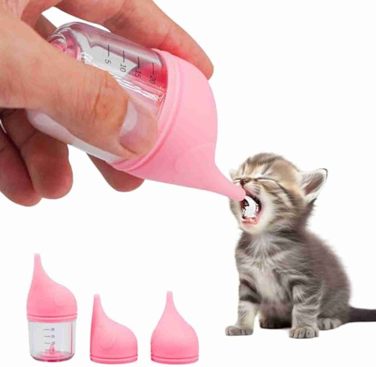 Pink pet nursing bottle with silicone nipple for kittens