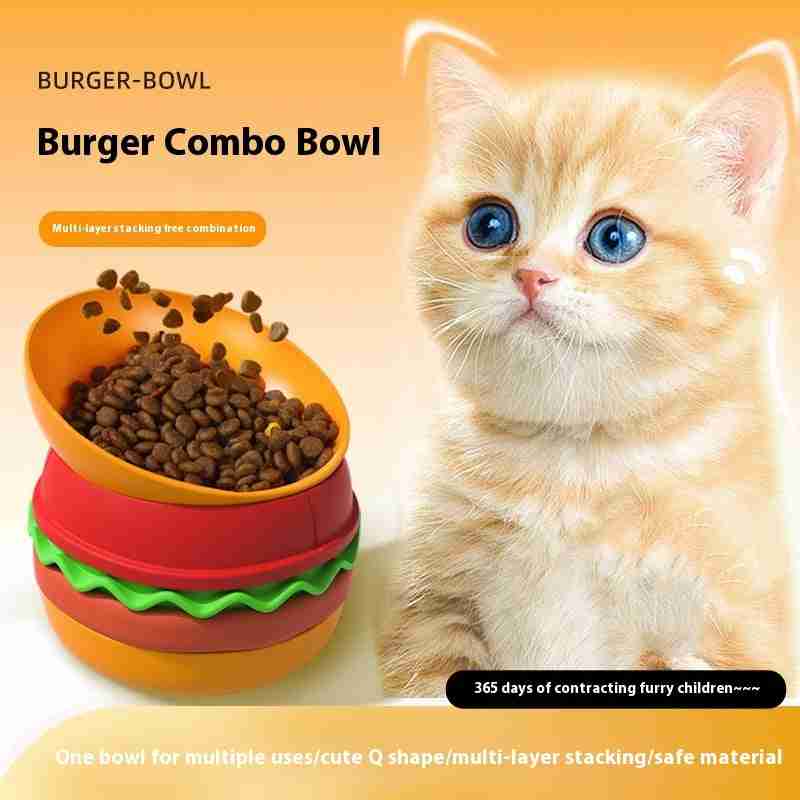 Colorful burger-inspired pet bowl